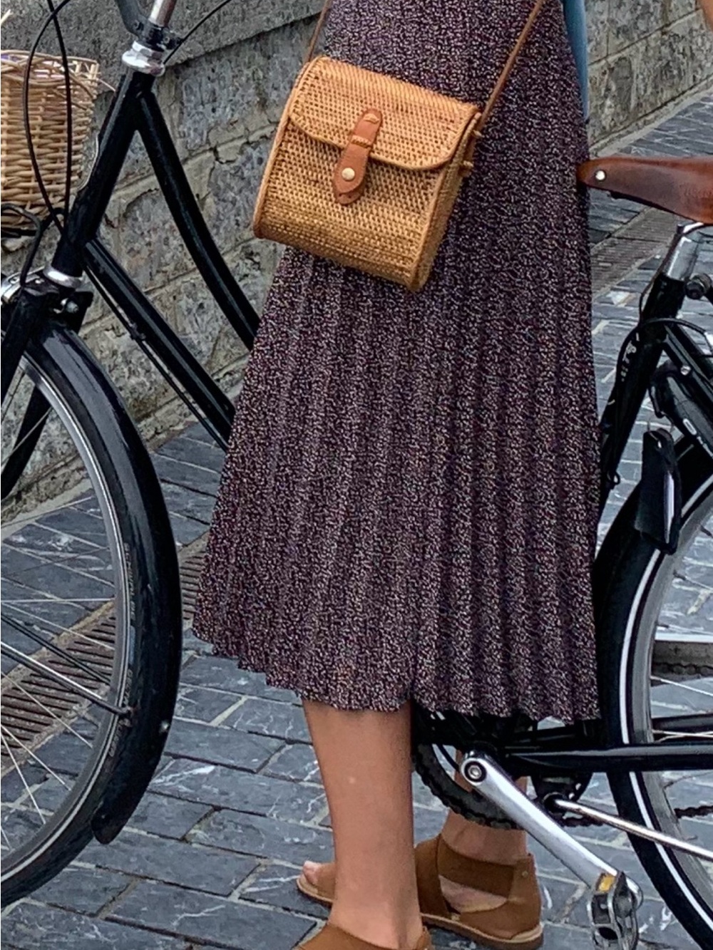 J. Crew Micro-Dot Print Calf Length Pleated Skirt
